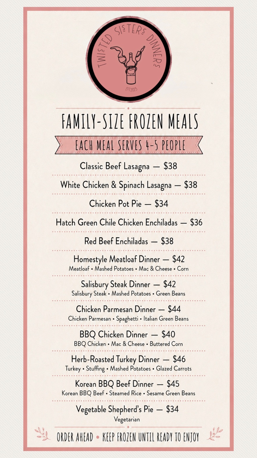 Family-size frozen meals · menu 1