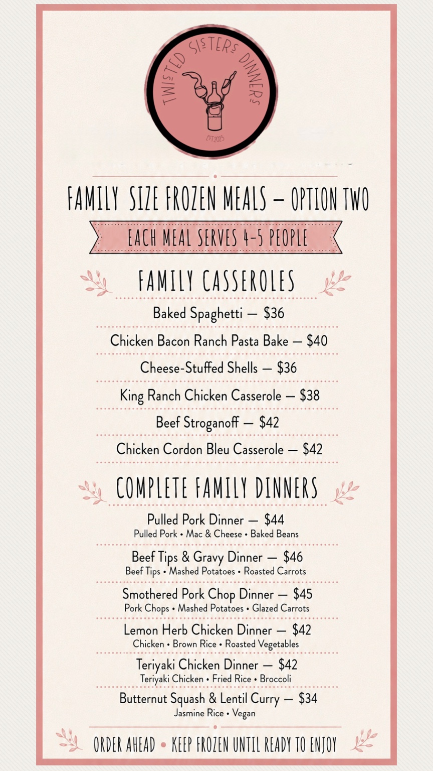 Family-size frozen meals · menu 2