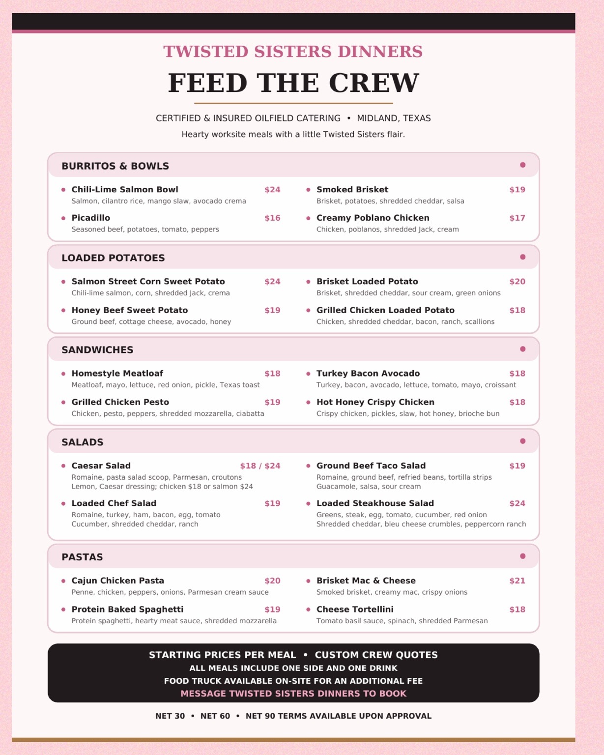 Feed the crew · oilfield & office menu