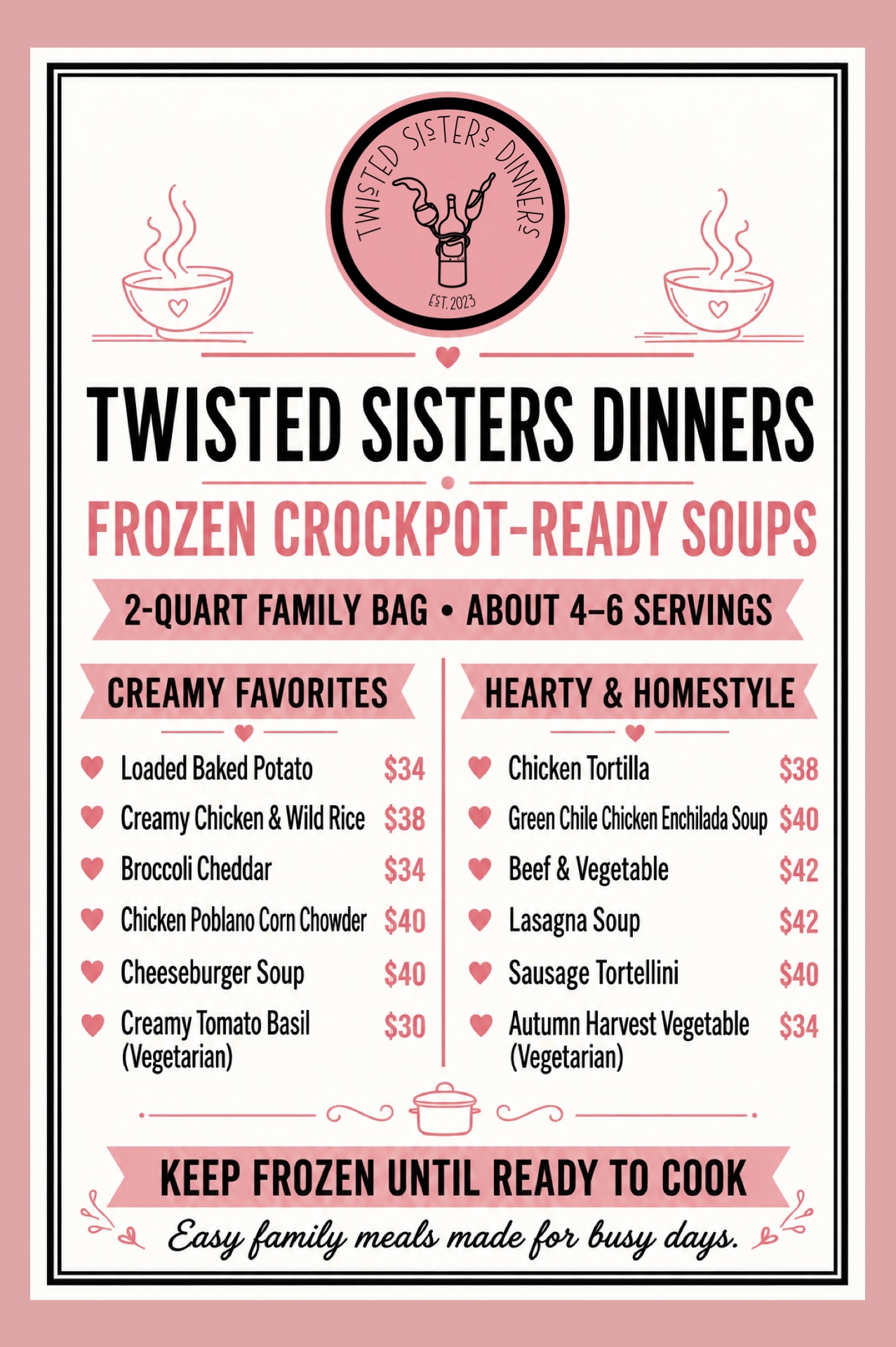 Frozen crockpot-ready soups