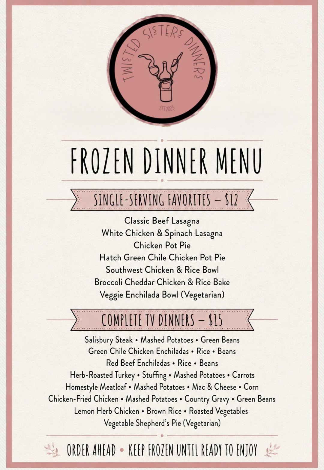 Single-serving frozen dinners · menu 1