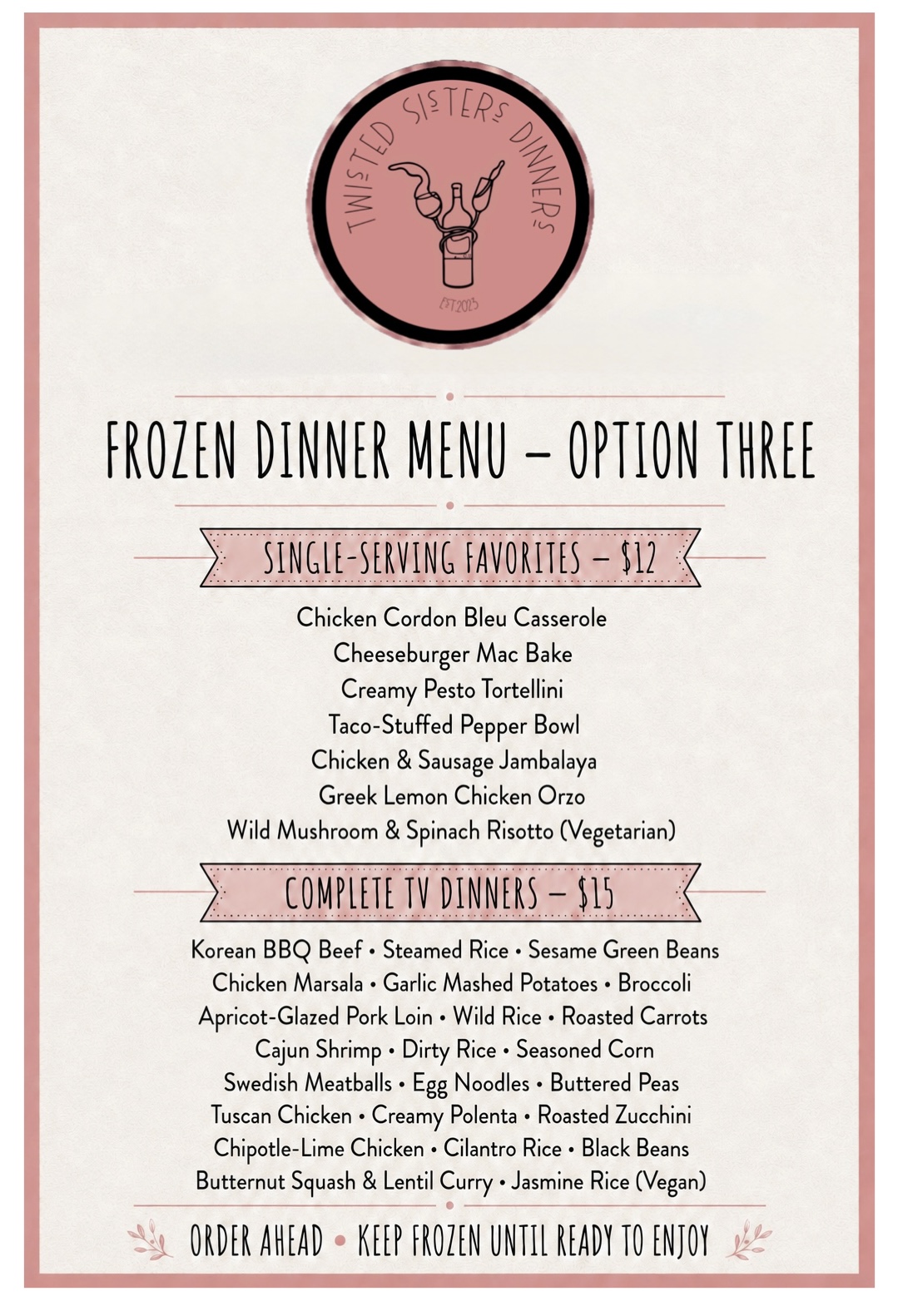 Single-serving frozen dinners · menu 3
