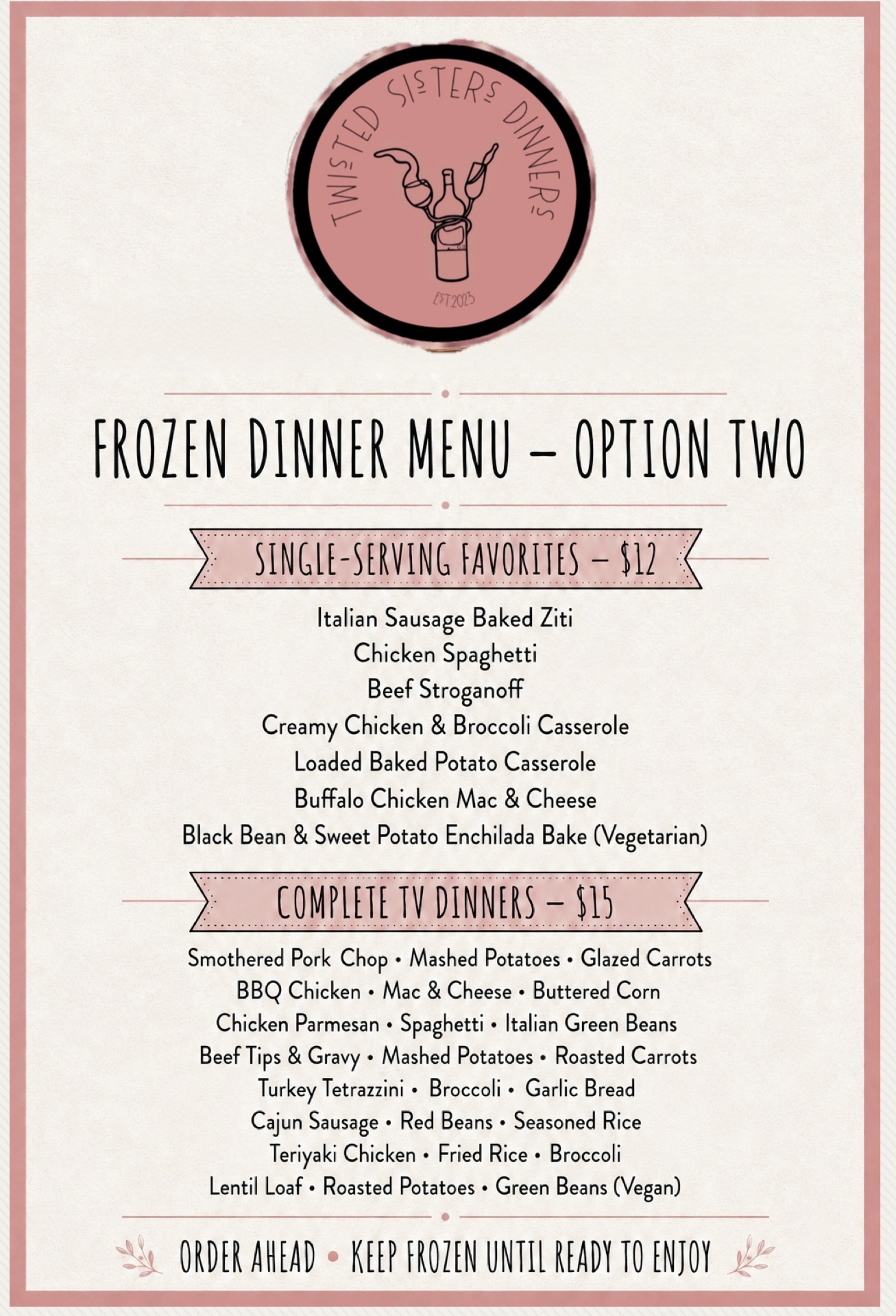 Single-serving frozen dinners · menu 2