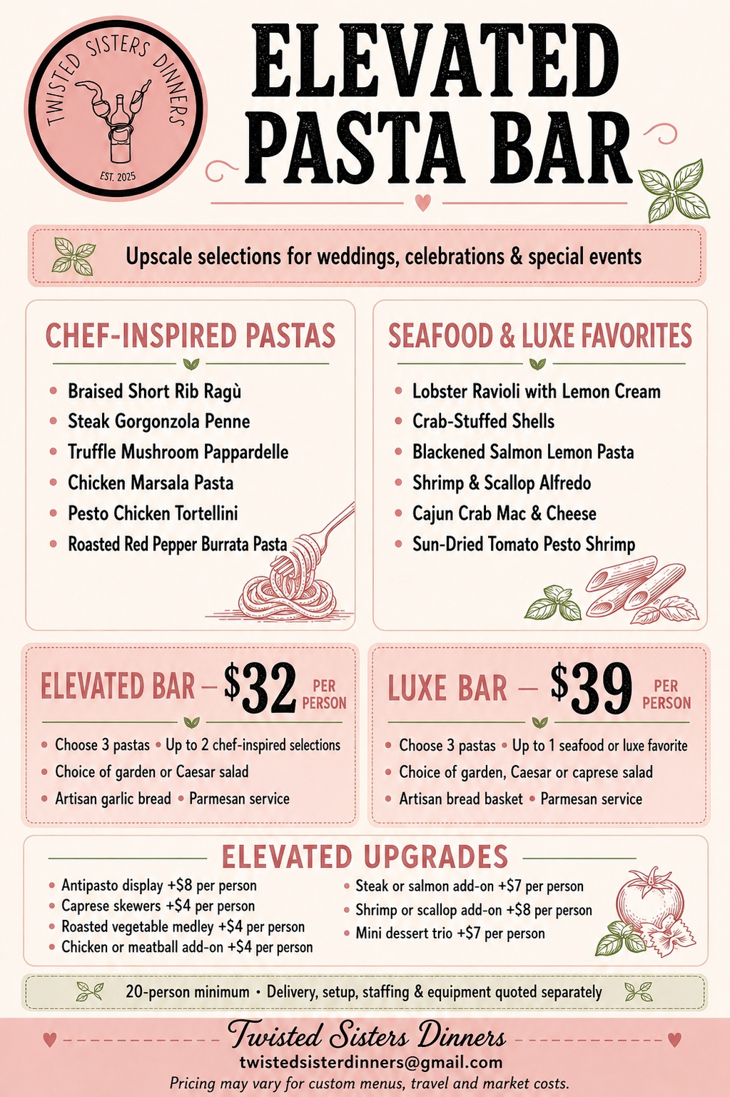 Elevated pasta bar menu