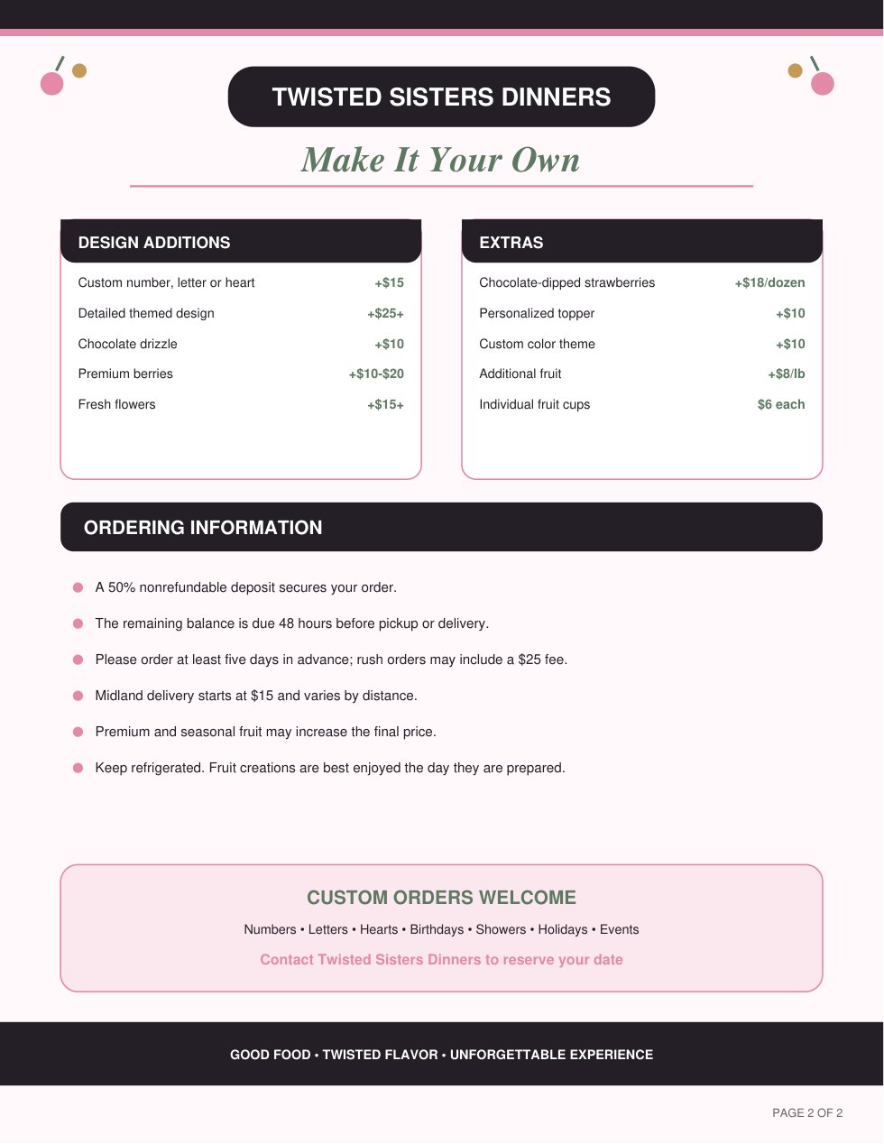 twisted sisters fresh fruit pricing menu — page 2