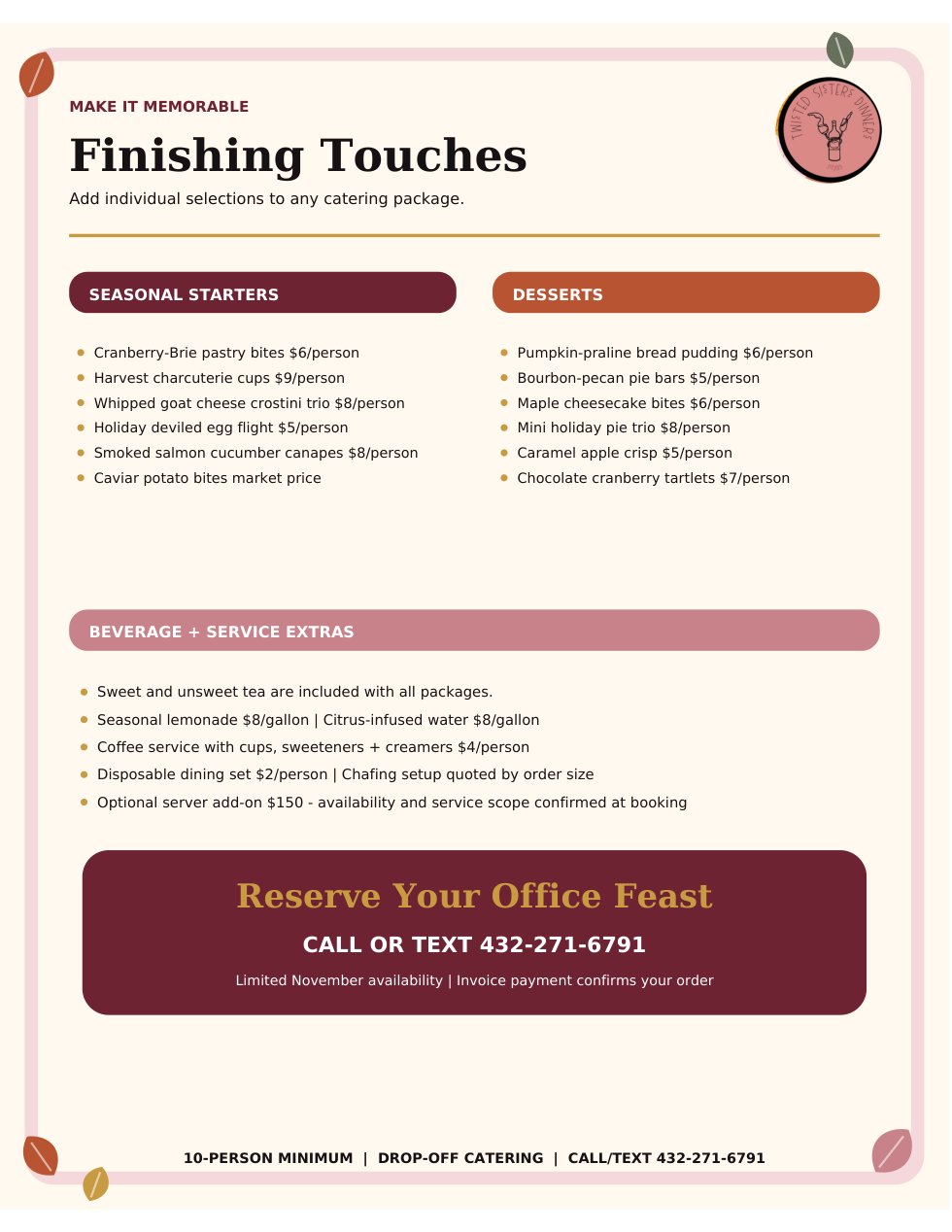 twisted sisters thanksgiving office catering 2026 — page 7