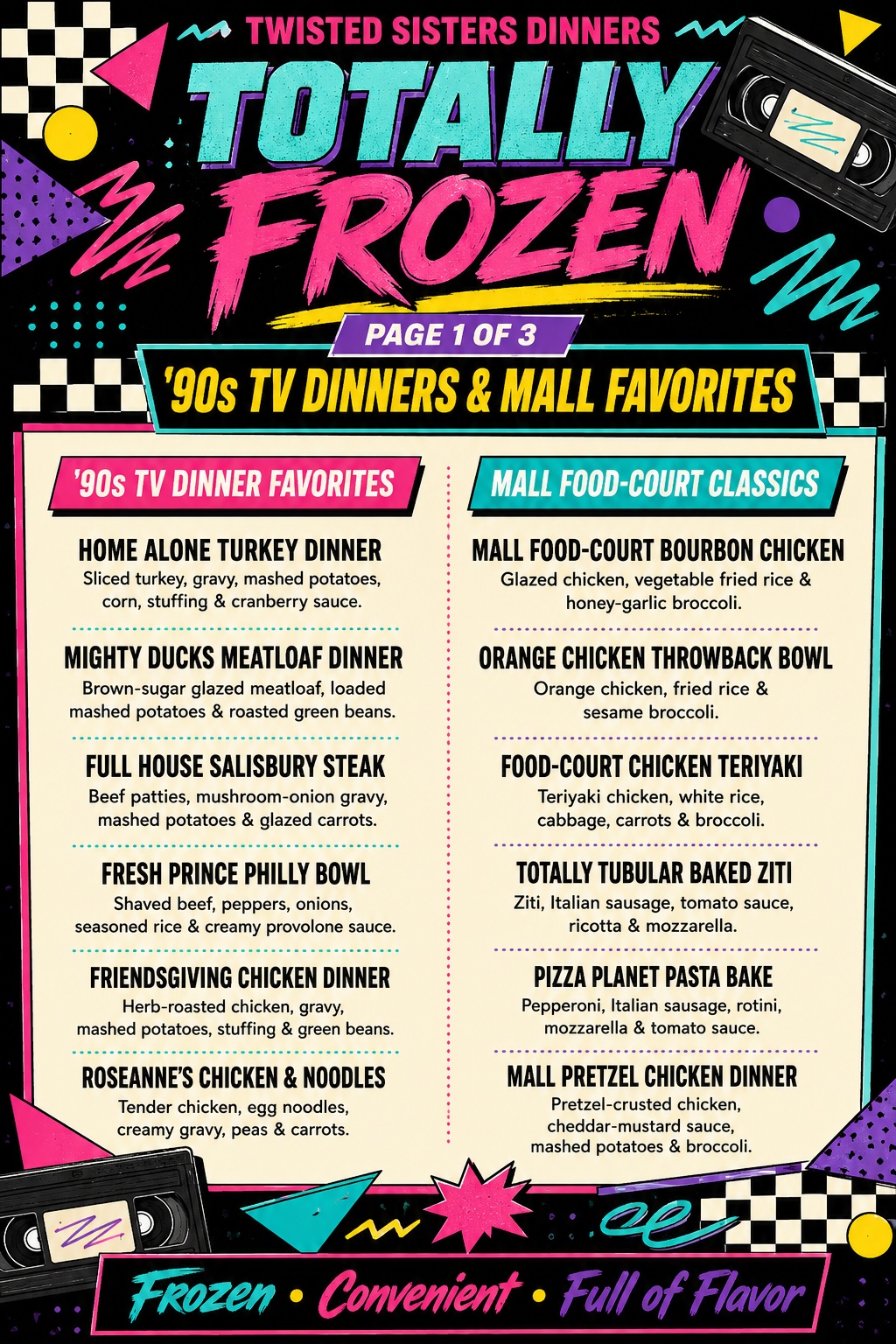 Single-serving TV dinners menu
